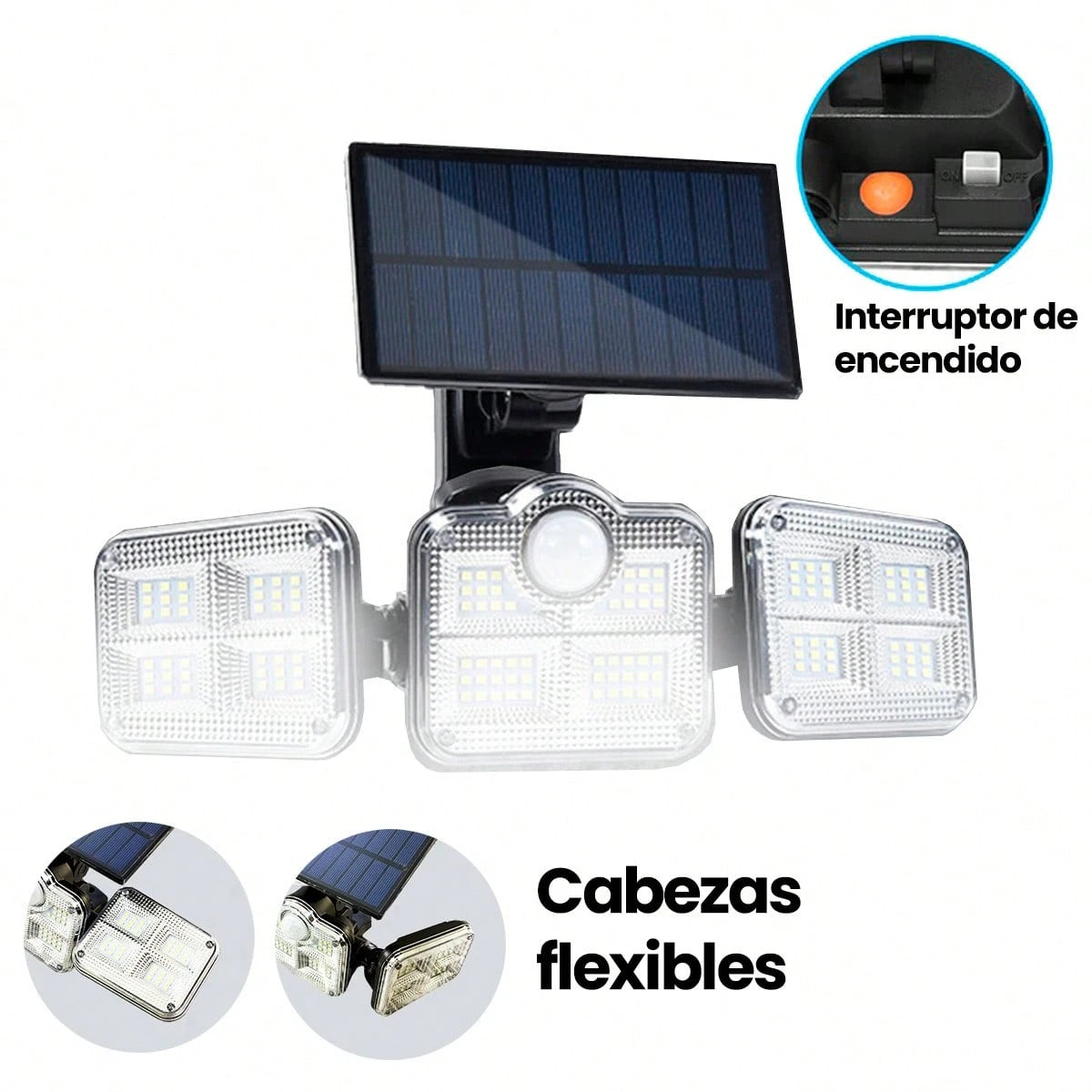 Foco Solar Panel Triple Cabezal con Comando a Distancia
