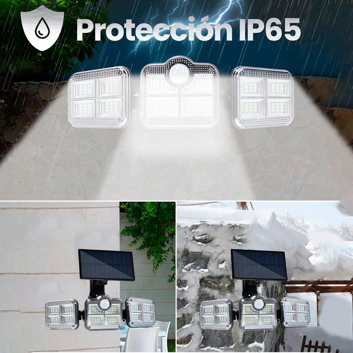 Foco Solar Panel Triple Cabezal con Comando a Distancia