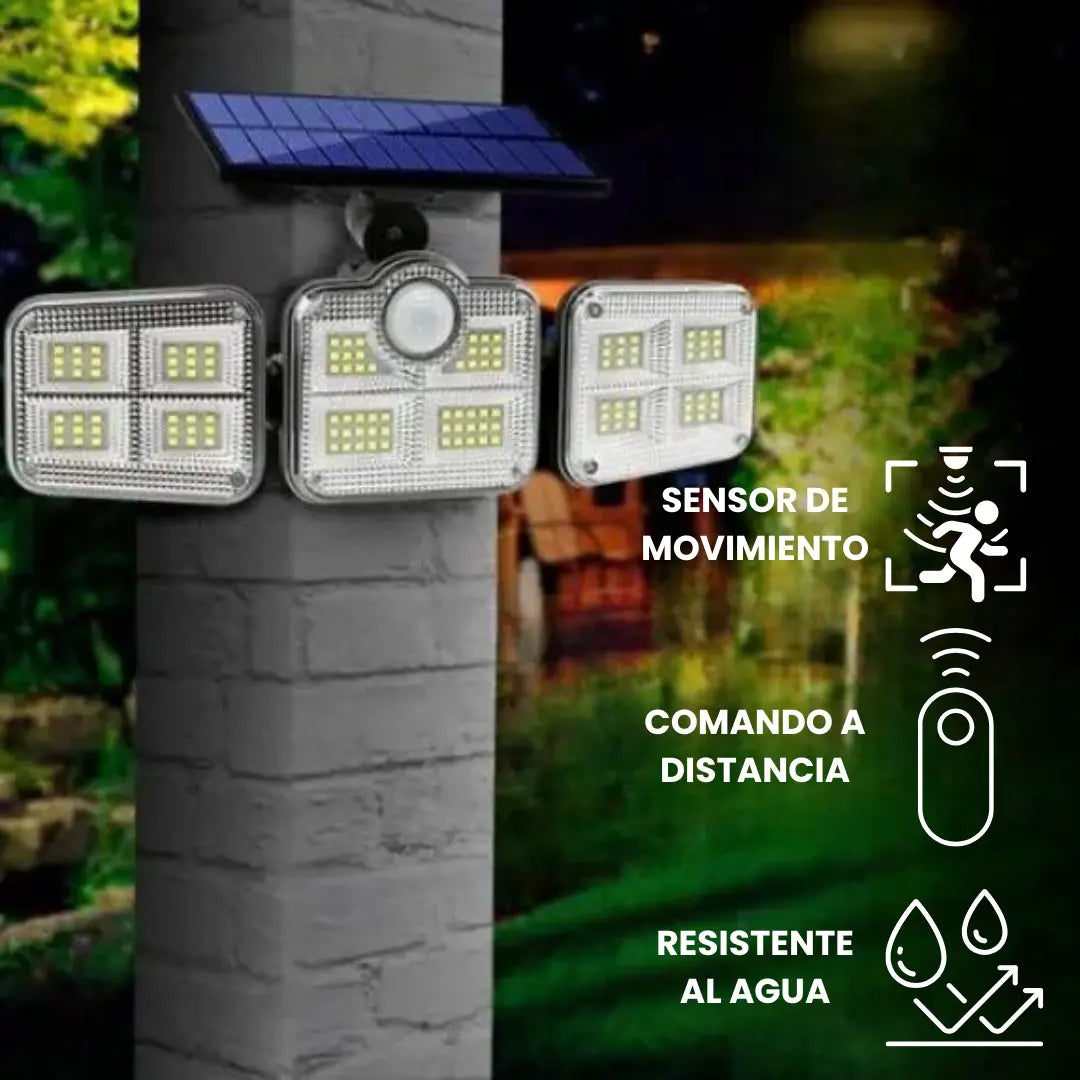 Foco Solar Panel Triple Cabezal con Comando a Distancia