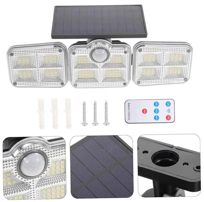 Foco Solar Panel Triple Cabezal con Comando a Distancia
